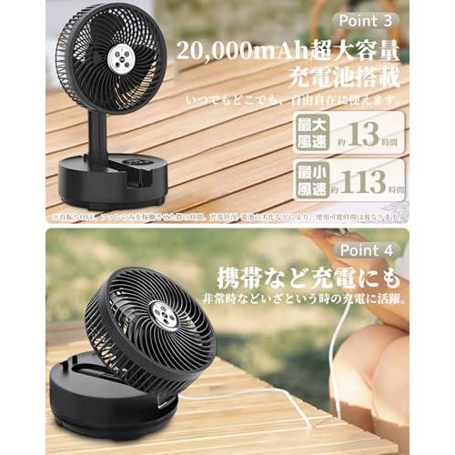 自動首振り&20000mAh 扇風機 折りたたみ サーキュレーター コードレス