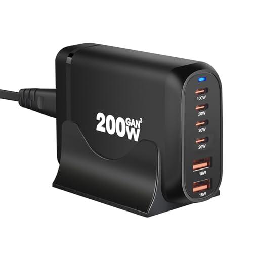 200W 充電器 GaNFastIII 6ポート 単口最大100W 1.5m電源ケーブル PSE