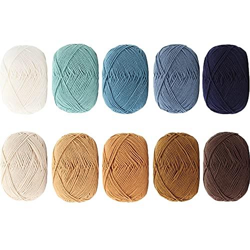 YINKE コットンヤーン 毛糸 40g玉巻(約130m)10色セット かぎ針編み 編み物 小物 デコレーション (カラー3) | 