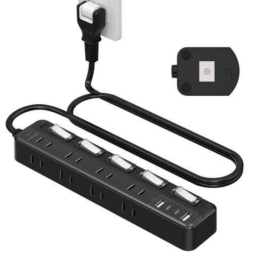 NVEESHOX 延長コード 2m 電源タップ マグネット 5つ個別スイッチ 8個AC
