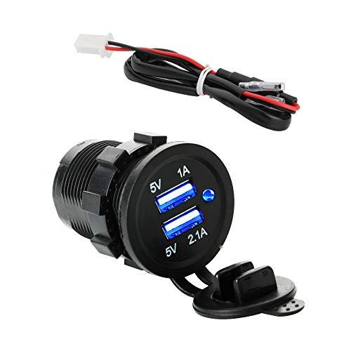 CESFONJERユニバーサル防水デュアルUSB充電器ソケット電源アウトレット、12V-24V出力5V 2.1A LED充電器付き高速充電器（ブ | 