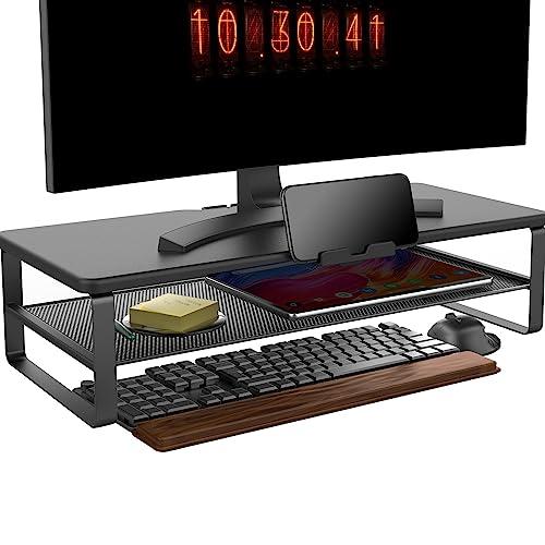 Doowiit モニター台 2段収納 ラック 卓上 スタンド 机上台 安定性 パソコン pc キーボード収納 プリンタ 液晶モニター台 幅52c | 