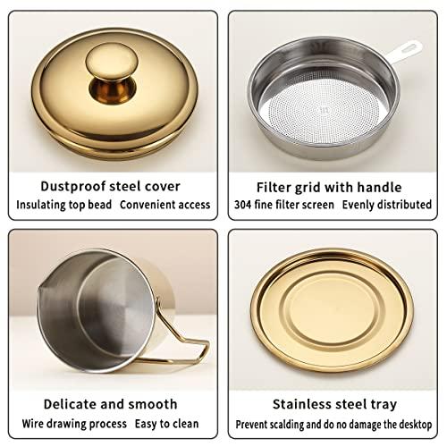 Evanda オイルポット ゴールド 1.4L 304ステンレス チタンメッキ 油こし器 受皿付き 液だれしにくい フィルターカートリッジ あぶ |  | 01