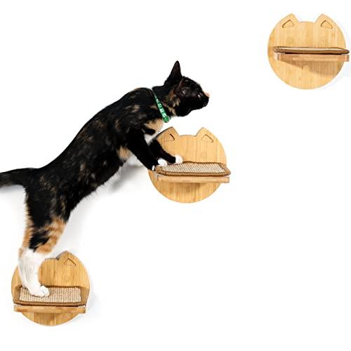Yangbagaキャットウォーク3つ入り木製壁掛け式猫用ステップ サイザル麻とぎ爪パッド付き キャットステップ 猫用家具 猫 爪研ぎ 遊び場 取 | 