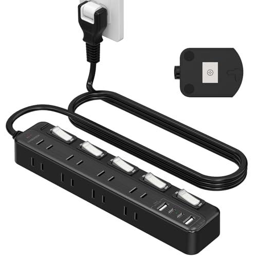 延長コード 3m 電源タップ マグネット 5つ個別スイッチ 8個AC口 2個Type-Cと2個Type-Aポート USB専用スイッチ NVEES（Yahoo!・ルミナスエイト ヤフー店）
