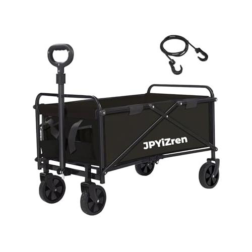 キャリーワゴン 折りたたみ式キャリーカート アウトドアキャンプカート ワイドタイヤ搭載 大容量120L 耐荷重100kg 自立式収納 BBQ 釣 | 