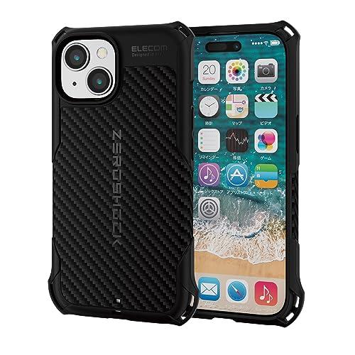 エレコム iPhone15 ケース ZEROSHOCK 耐衝撃 衝撃吸収 四つ角ダンパー グリップデザイン ストラップホール付き ブラック PM | 