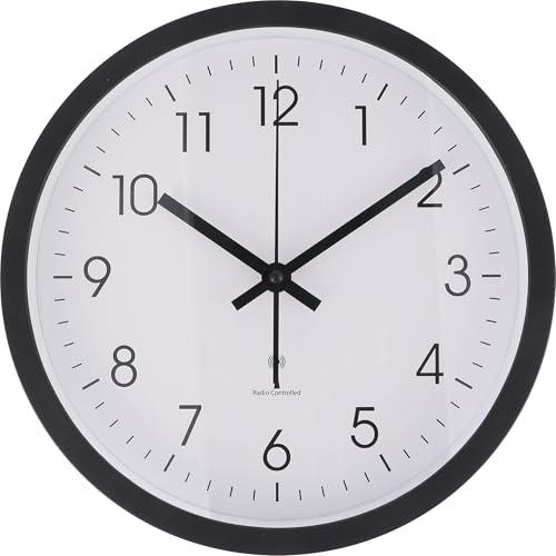 不二貿易 壁掛け電波時計 静音 アナログ 直径25cm ブラック 70475
