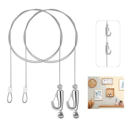 ピクチャーレール ワイヤー フック セット 自在金具付 2本セット ステンレス ワイヤーロープ 落下防止ワイヤー 吊り下げ 展示 DIY 絵画・ | 