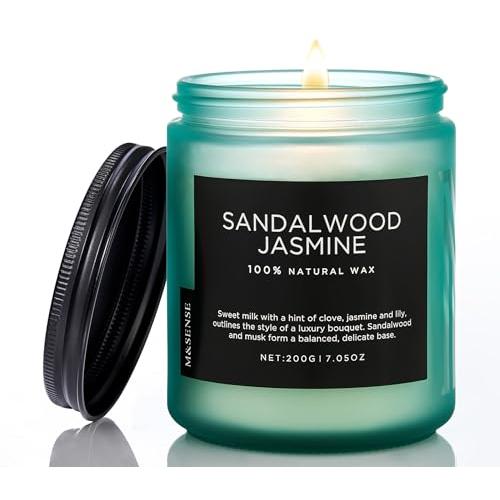 M&SENSE アロマキャンドル ミニ キャンドル サンダルウッド・ジャスミンの香り 燃焼時間50時間 200g ソイワックス ジャーキャンドル | 
