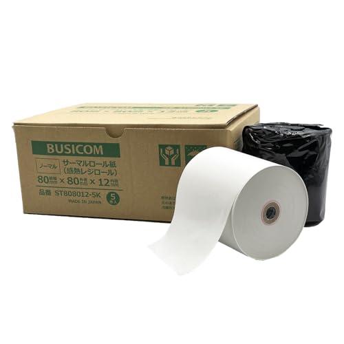 ビジコム純正 三菱製紙国産 感熱レジロール紙 80mm幅×外径80φ×内径12mm 5巻 芯あり ノーマル保存 ST808012-5K | 