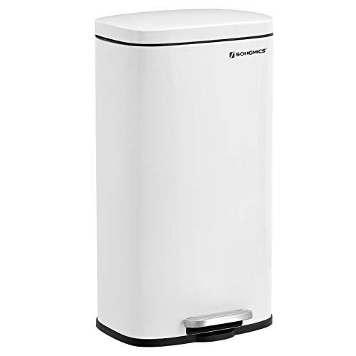 SONGMICS ゴミ箱 ふた付き 30L ペダル式ダストボックス 横型 薄型