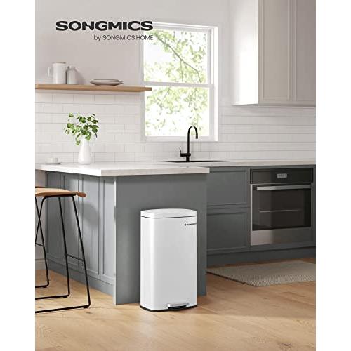 SONGMICS ゴミ箱 ふた付き 30L ペダル式ダストボックス 横型 薄型