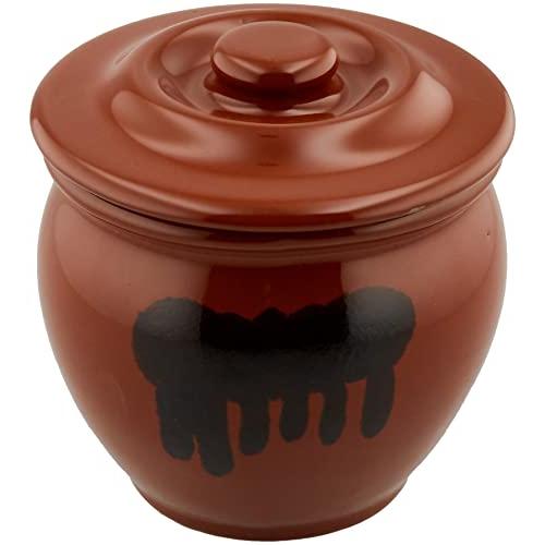 リビング(Living) 漬物容器 ミニ壺 0.9L 陶器 樽 ぬか漬け 梅漬け 保存容器 丸型 茶色 | 