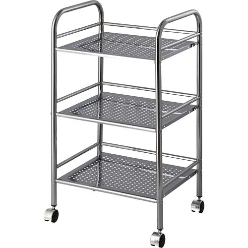 不二貿易 キッチンワゴン ラック 3段 幅40×奥行32×高さ74.5cm シルバー キッチン収納 スチール キャスター付き 組立商品 9339 | 