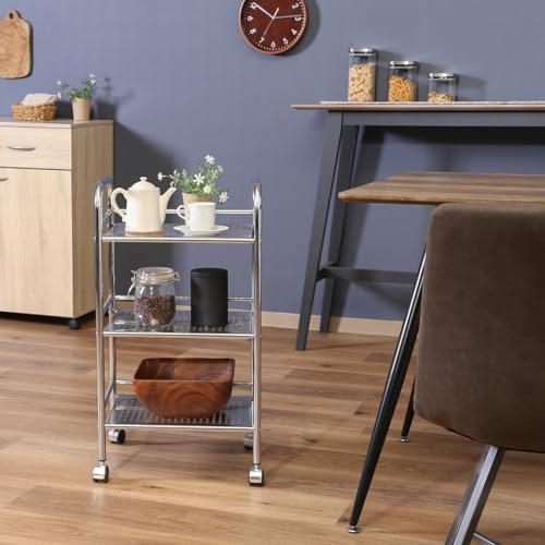 不二貿易 キッチンワゴン ラック 3段 幅40×奥行32×高さ74.5cm シルバー キッチン収納 スチール キャスター付き 組立商品 9339 |  | 01