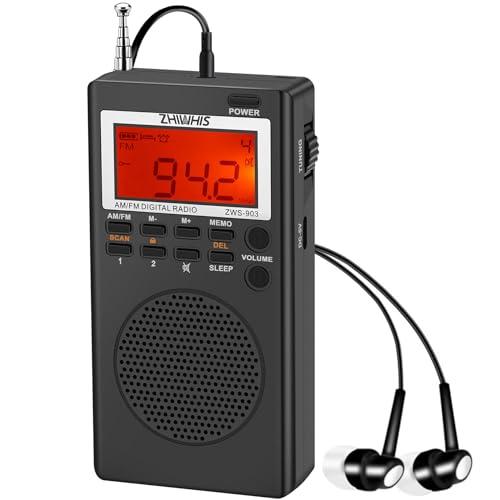 ZHIWHIS 防災ラジオ FM/AM/ワイドFM対応 小型 乾電池式 選局ダイヤル/タイマー/デジタル時計/自動電源オン/キーロック/プリセッ | 