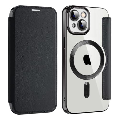 MuZiF iPhone 15 用 ケース 手帳型 Magsafe対応 クリア 背面 透明 高級