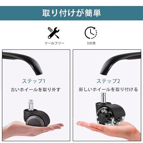 Fifod ウレタンキャスター 5個セット 58MM シャフトサイズ11MM X 22MM 静音 差し込み式 360度回転 OAチェア ゲーミン |  | 02