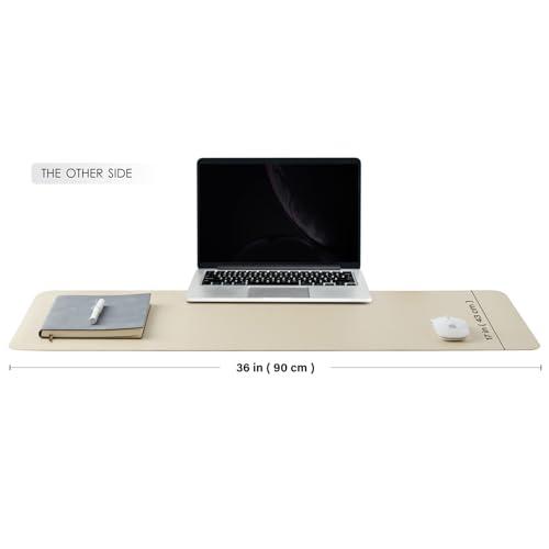 両面レザーデスクパッド、PUデスクマット、防水デスクプロテクター、オフィス/ホーム/ゲーム/デコ用デスクマウスパッド(白+クリーム入り、90cm |  | 02