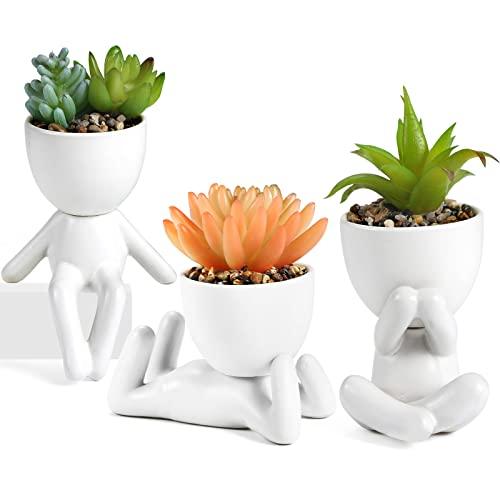 3個入人工植物の装飾、造花 観葉植物、卓上鉢植え、シミュレーション多肉植物、テーブルデコレーション (白) | 