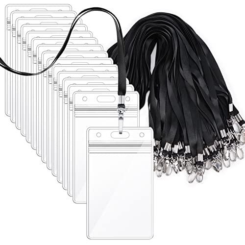 idカードホルダーSegarty ネームホルダー 名札 50枚入れ 縦型 黒い 吊り下げ名札 社員証 透明色名札ケース カードホルダー 首掛け | 