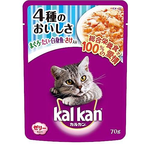 カルカン パウチ 4種のおいしさ キャットフード まぐろ・たい・白身魚・さけ入り 成猫用 70グラム (x 32) (まとめ買い) | 