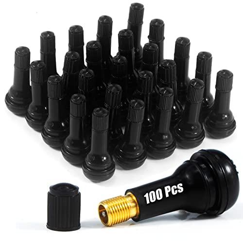 JiiinMiiin TR413 エアバルブ 100個 ゴムバルブ バルブコア付き キャップ付き チューブレス TR-413 タイヤ用スナップイ | 