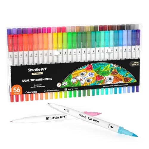 Shuttle Art カラーペン 水彩毛筆 筆ペン 56色セット 水性ペン
