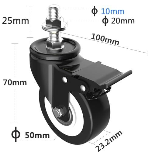COOWOO キャスター ネジ式 自在式 M6 M8 M10 ブレーキ付き 車輪径2インチ（50ｍｍ） 耐荷重270KG 360度回転 静音 4 |  | 01
