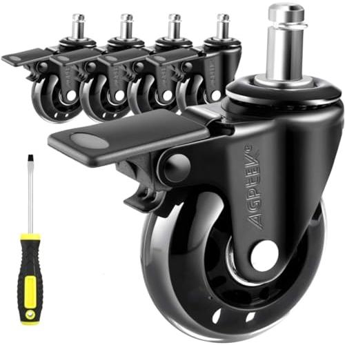 AGPTEK オフィスチェア用キャスター ストッパー 椅子キャスター５個セット 静音 差込式11mm 360度回転 2.5インチ OAオフィスチ | 