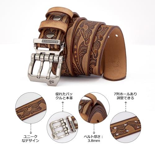 BISON DENIM]ベルト メンズ 本革 大きいサイズ ベルト カジュアル 革