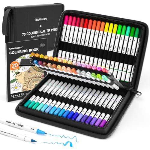 Shuttle Art 筆ペン 水彩毛筆 70色セット 塗り絵1冊付き マーカー 水彩