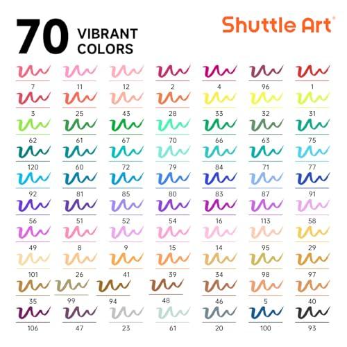 Shuttle Art 筆ペン 水彩毛筆 70色セット 塗り絵1冊付き マーカー 水彩