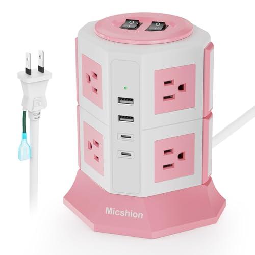 Micshion 延長コード 2個Type-C付 電源タップ タワー 個別スイッチ型 8個AC口 2個USB-Cポート 2個USB-Aポート 2 | 