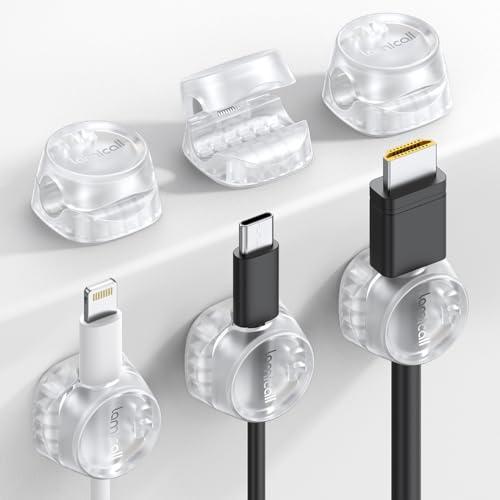 6個セット バネ式 ケーブルホルダー 固定 Lamicall : 太め ケーブル クリップ 壁 強力粘着 卓上 コード ホルダー USB 配線 | 