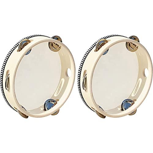 云谷吉野 皮付きタンバリン 丸型 教育用打楽器 ハンドドラム 演奏 楽器 子供用 パーカッション ドラムベル 知育玩具 2個-木の色 7インチ | 