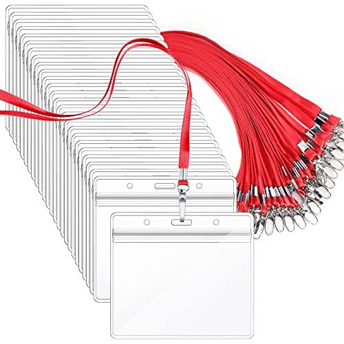 idカードホルダーSegarty ネームホルダー 名札 25枚入れ 横型 赤い 吊り下げ名札 社員証 透明色名札ケース カードホルダー 首掛け | 