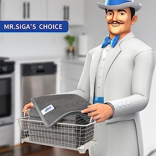 MR.SIGA ワッフル調クリーニングクロス、吸水速乾な台拭き雑巾、磨き用リントフリーのキッチンタオル、食器拭き 台拭き 雑巾、6枚入り、12. |  | 01