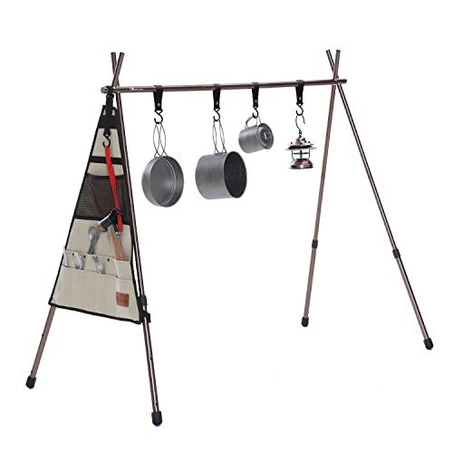 MOON LENCE ハンギングラック ランタンスタンド ランタンハンガー 3段階高さ調整可 ハンガーラック キャンプ アルミ合金製 折り畳み式 | 