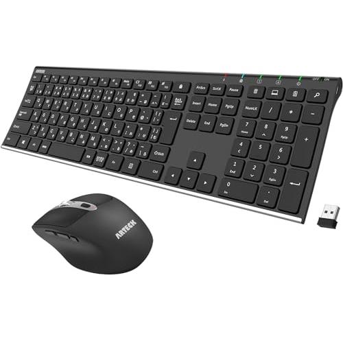 Arteck 2.4G無線ワイヤレス キーボード マウス セット 軽量 薄型 Type-C 充電式 フルサイズ キーボード マウス コンピュータ | 