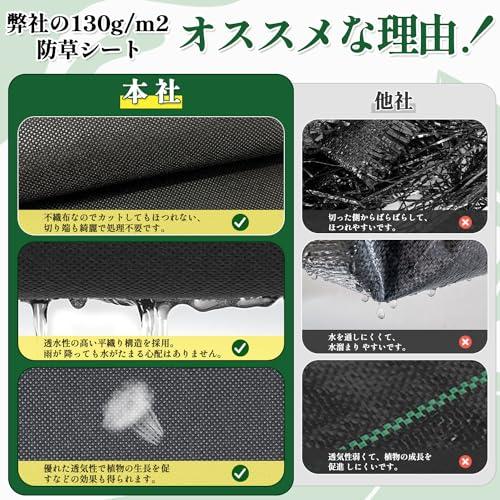 XiaZ 防草シート 2×50M 雑草防止シート 固定ピン200本と黒丸200枚 XiaZ 防草シート 1×10M 130g/m2高密度 15セット固定ピン付き 雑草防止