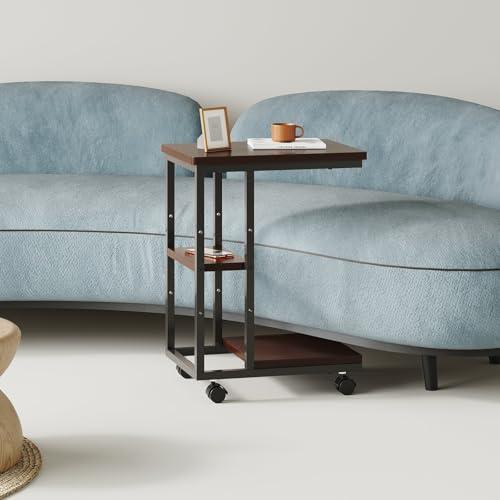 YeTom サイドテーブル キャスター付き ソファーテーブル コの字型ベッドサイドテーブル ソファテーブル 可移動ナイトテーブル 層板は調節 幅 |  | 01