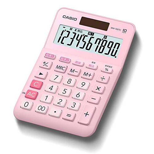 カシオ W税率電卓 10桁 税計算 ピンク ミニジャストタイプ MW-100TC-PK-N | 