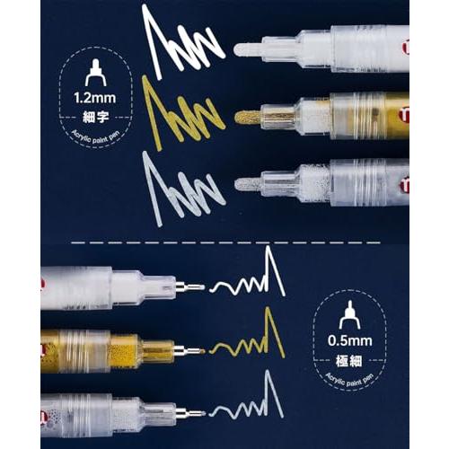 白ペン 金銀白 マーカー 極細 0.5mm 3本 水性 布用 白 イラスト 手書きPOP 漫画ペン 布 石 セラミック ガラス 木材 金属用（0 |  | 02