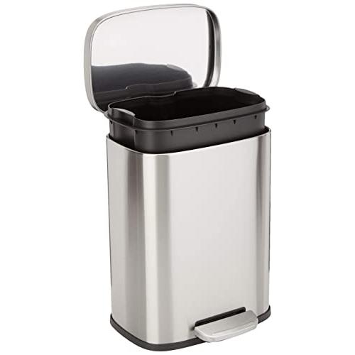 ベーシック ゴミ箱 12L(12リットル) ソフトクローズ 静音 ふた付き ペダル付き スチール製 サテンニッケル おしゃれ 長方形 | 