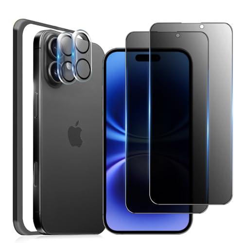 覗き見防止 対応 iphone16 ガラスフィルム のぞき見防止［2枚］iphone16 用 カメラフィルム［2枚］対応 iphone16 のぞ | 