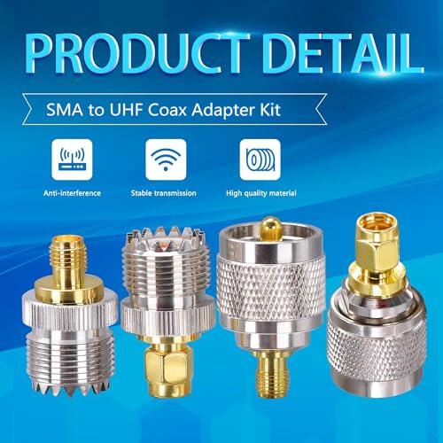M型SMAからUHF PL259同軸アダプター 4個 、SO239 UHFオス/メスからSMAオス/メスRF同軸コネクタキット、アンテナ、ラジオ |  | 02