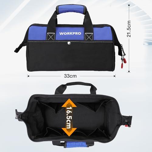 WORKPRO ツールバッグ 工具差し入れ 道具袋 工具バッグ 大口収納 600Dオックスフォード ワイドオープン 幅33cm |  | 01