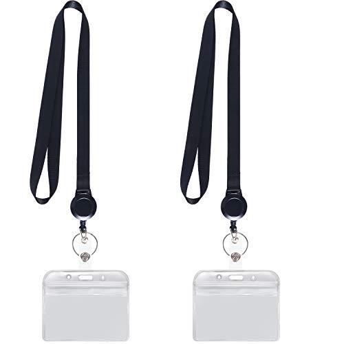 YOUOWO 名札・ホルダー 吊り下げ名札用リール IDカードホルダーネックストラップリールクリップ キーホルダー 伸びる ブラック 横 2枚セ | 